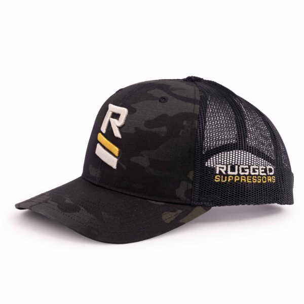 Rugged Logo Hat Black Multi-Cam Side View