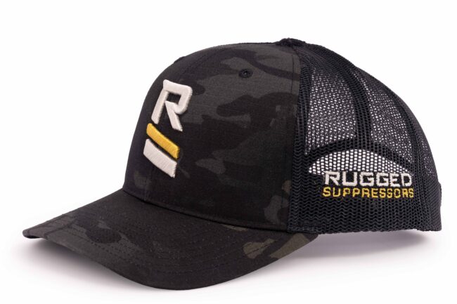 Rugged Logo Hat Black Multi-Cam Side View